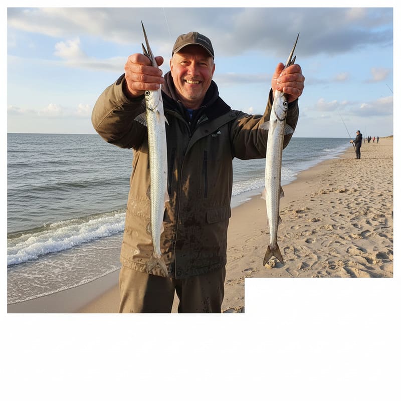 Hornhecht gefangen am Strand von Marielyst
